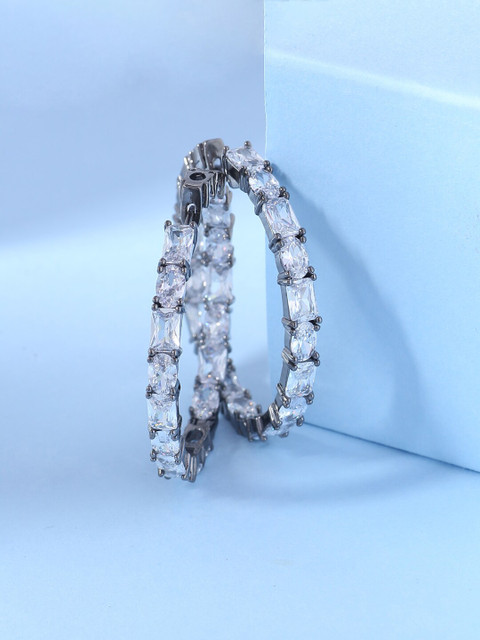 

Tistabene Rhodium-Plated White Circular Half Hoop Handcrafted Earrings