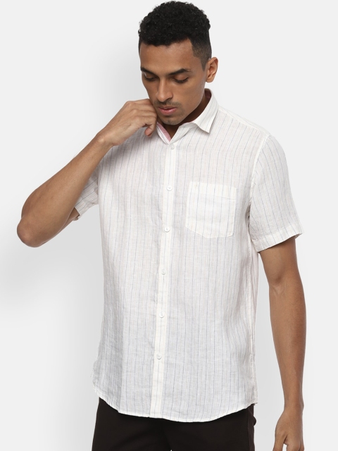 

Van Heusen Sport Men White & Grey Slim Fit Striped Casual Linen Shirt