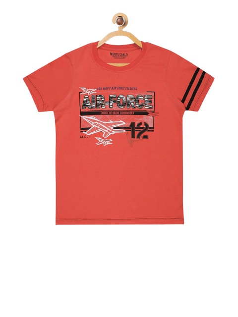 

Monte Carlo Boys Coral Red Printed Round Neck T-shirt