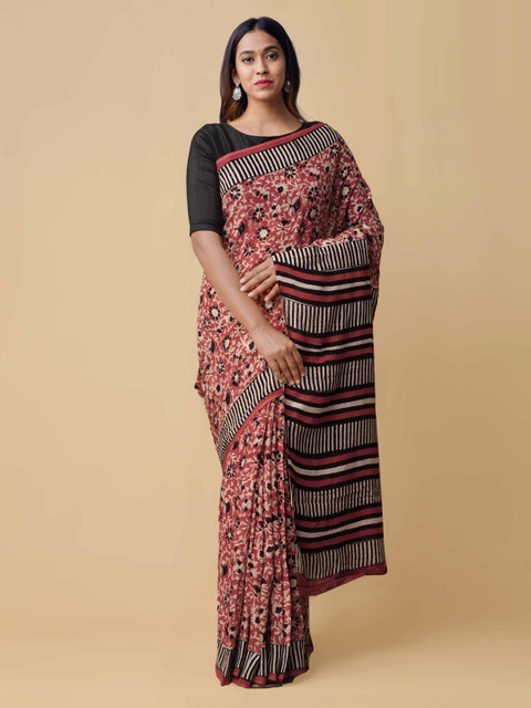 

Unnati Silks Red & Black Pure Kota Cotton Printed Saree