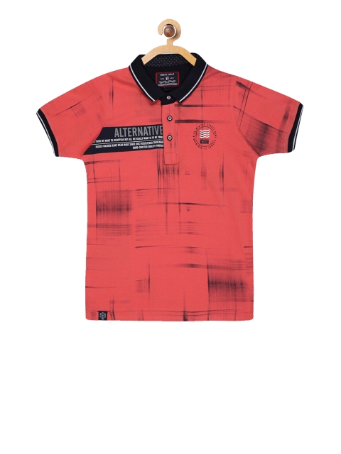 

Monte Carlo Boys Coral Pink & Black Printed Polo Collar T-shirt