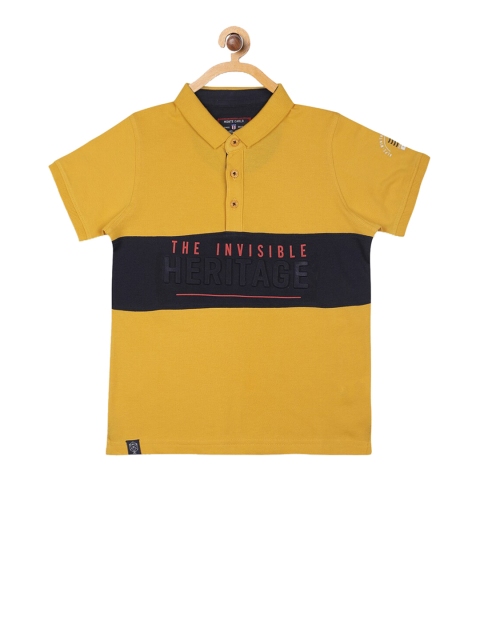 

Monte Carlo Boys Mustard Yellow & Navy Blue Printed Polo Collar T-shirt