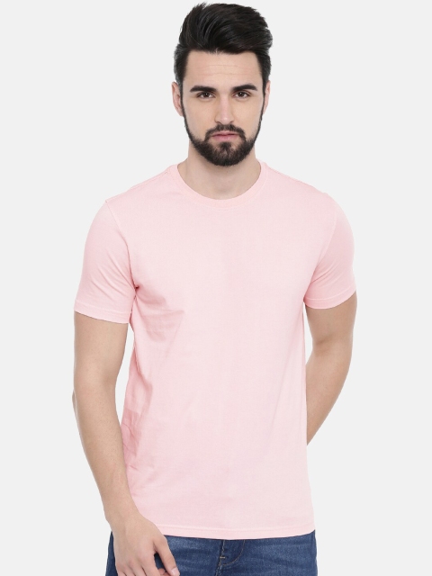 

IMYOUNG Men Pink Solid Round Neck T-shirt