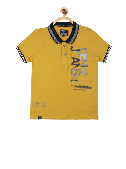 

Monte Carlo Boys Mustard Yellow Printed Polo Collar T-shirt