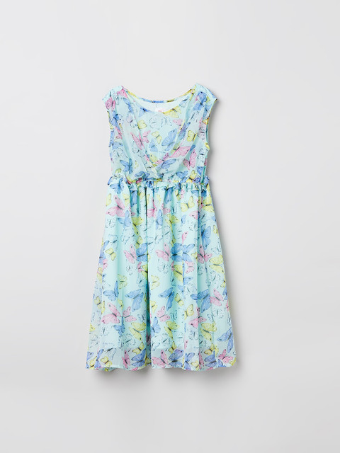 

max Girls Blue Printed Fit and Flare Dress, Turquoise blue