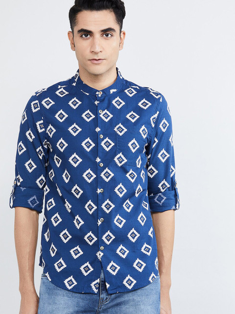 

max Men Blue & White Printed Straight Kurta