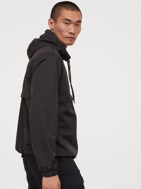 

H&M Men Black Hooded Popover Jacket