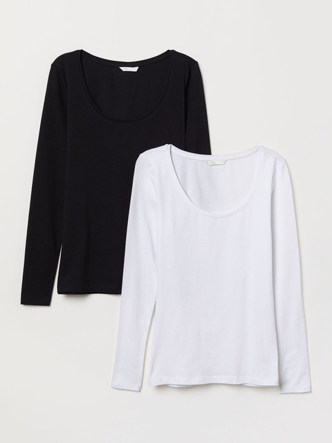 

H&M Women White & Black 2-Pack Long-Sleeved Tops
