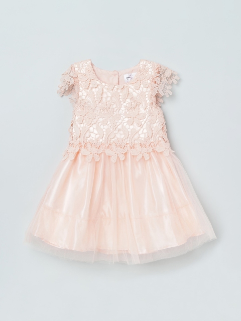 

max Girls Peach-Coloured Self Design Fit and Flare Dress
