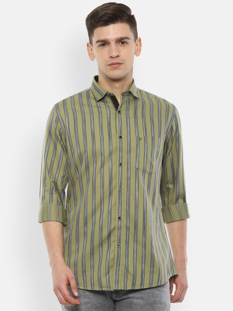 

Van Heusen Sport Men Olive Green Regular Fit Striped Casual Shirt