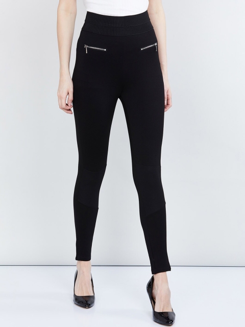 

max Women Black Solid Skinny-Fit Treggings