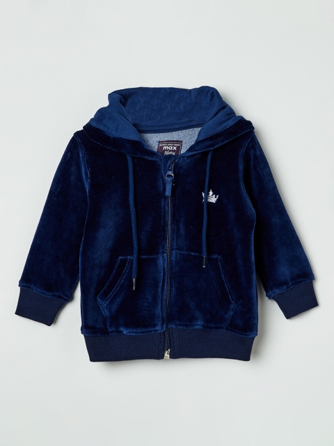 max Girls Blue Solid Hooded Sweatshirt