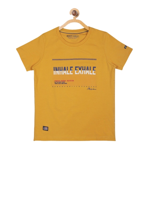 

Monte Carlo Boys Mustard Yellow Printed Round Neck T-shirt
