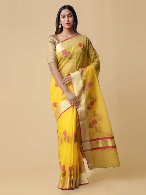 

Unnati Silks Yellow Silk Cotton Woven Design Banarasi Saree