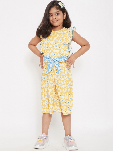 

Stylo Bug Girls Yellow Printed Capri Jumpsuit
