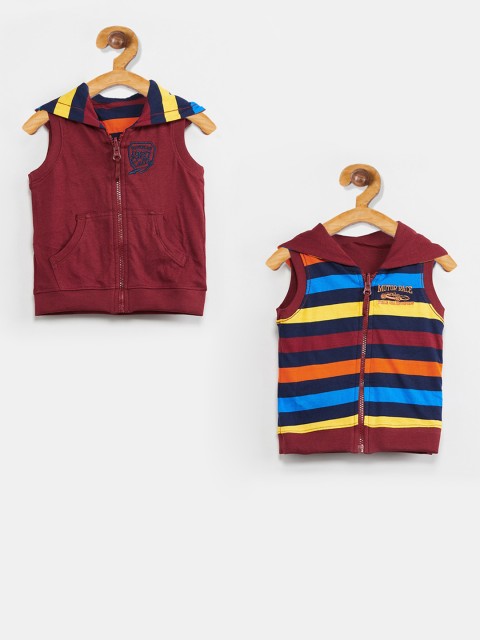 

max Boys Maroon Striped Reversible Open Front Jacket