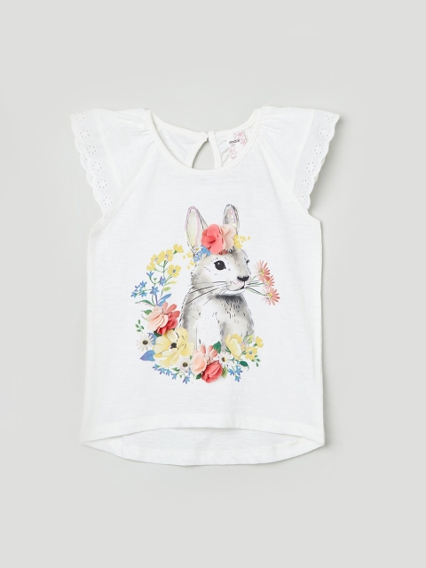 

max Girls Off-White Printed Pure Cotton Top