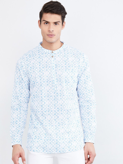 

max Men Blue & White Printed Straight Kurta