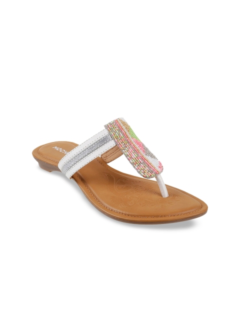 

Mochi Women White Embellished T-Strap Flats