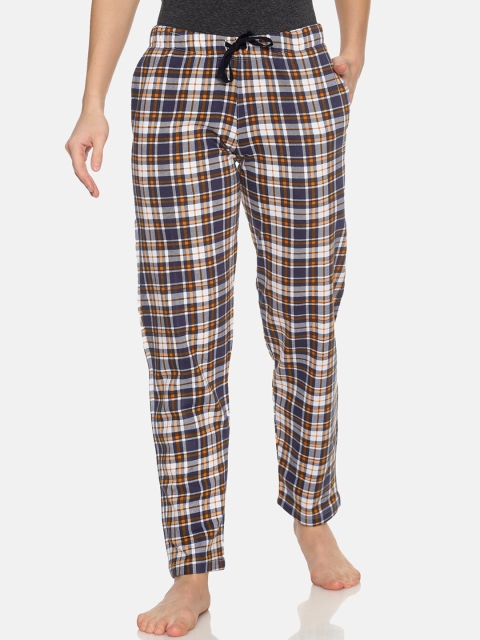 

FEMEA Women White & Blue Checked Lounge Pants