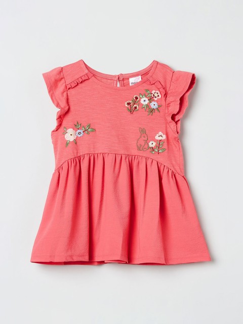 

max Girls Coral Printed A-Line Pure Cotton Top