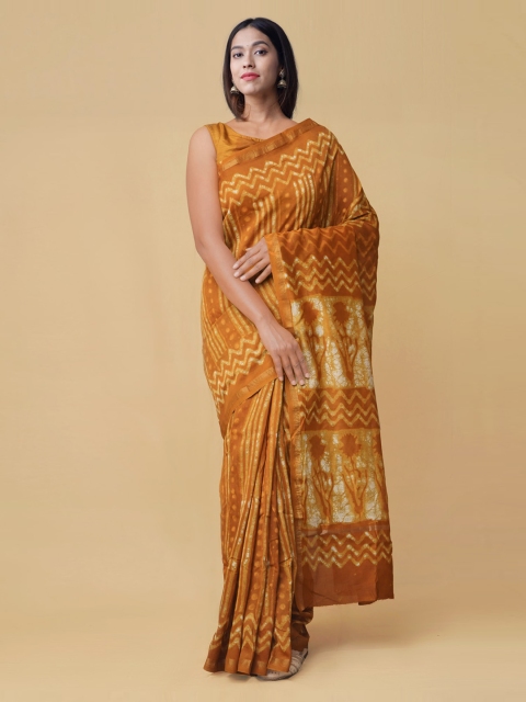 

Unnati Silks Yellow Silk Cotton Printed Chanderi Saree