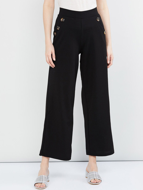 

max Women Black Slim Fit Solid Parallel Trousers