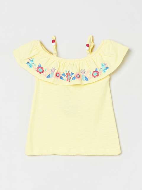 

max Girls Yellow Embroidered A-Line Pure Cotton Top
