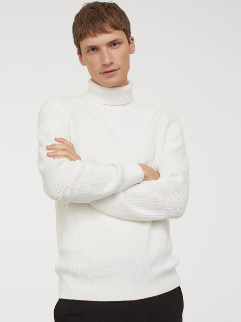 

H&M Men White Rib-Knit Polo-Neck Jumper