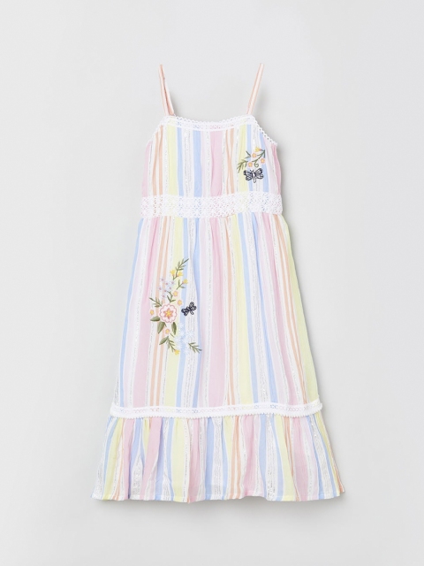 max Girls Multicoloured Candy Striped Shoulder Strap A-Line Dress, Multi