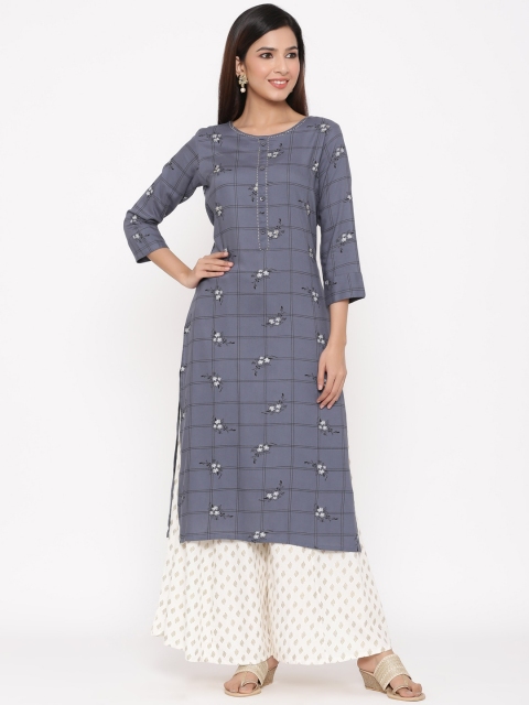 

Juniper Women Grey Printed A-Line Kurta