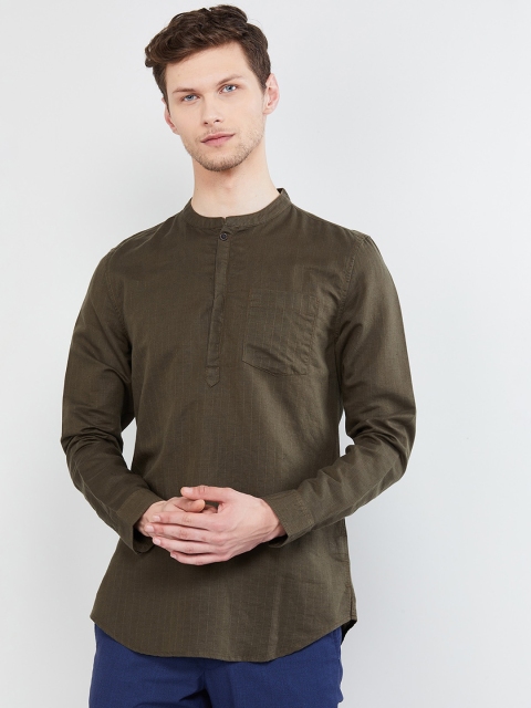 

max Men Olive Green Solid Straight Kurta