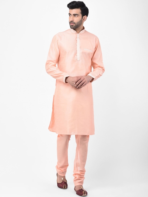 

SG LEMAN Men Peach-Coloured Solid Silk Kurta with Churidar