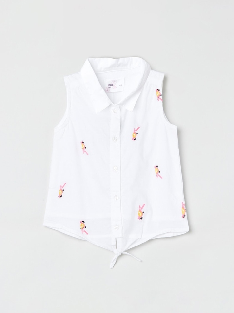 

max Girls White Embroidered Shirt Style Pure Cotton Top