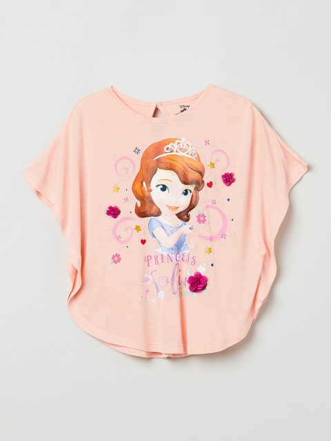 

max Girls Peach-Coloured Printed Pure Cotton Top