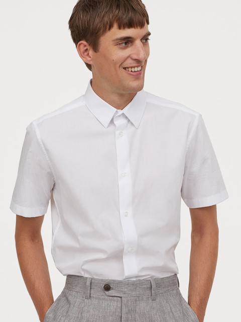 

H&M Men White Solid Shirt Slim Fit