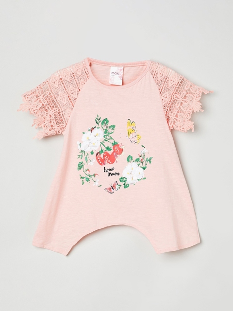 max Girls Peach-Coloured Printed A-Line Top