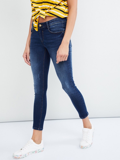 

max Women Navy Blue Skinny Fit Mid-Rise Clean Look Jeans