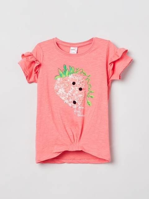 

max Girls Cream-Coloured Embellished Pure Cotton Top