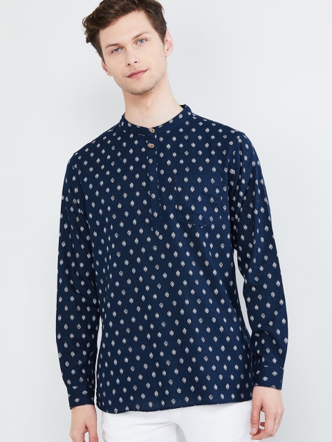 

max Men Blue & Off-White Printed Straight Kurta