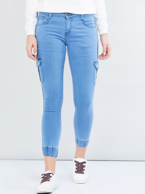 

max Women Blue Jogger Mid-Rise Clean Look Stretchable Jeans
