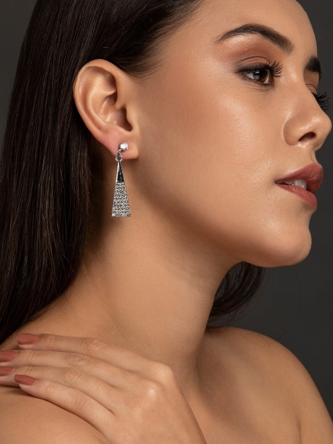 

DIVA WALK EXCLUSIVE Silver-Toned Contemporary Cubic Zirconia Drop Earrings
