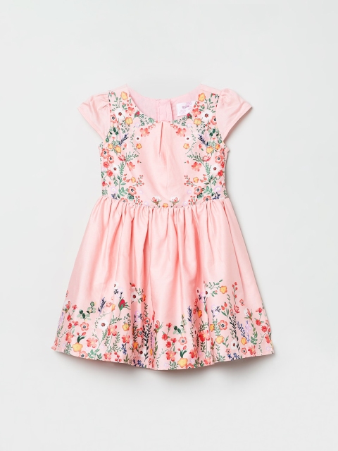 

max Girls Pink Printed Floral Fit and Flare Dress