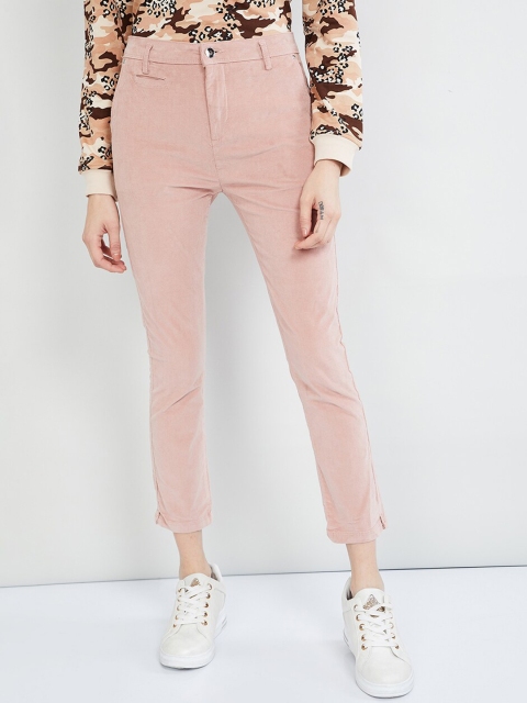 max Women Pink Slim Fit Solid Regular Trousers