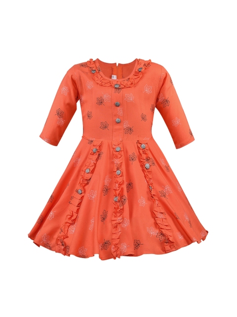 

Wish Karo Girls Orange Printed Fit and Flare Dress