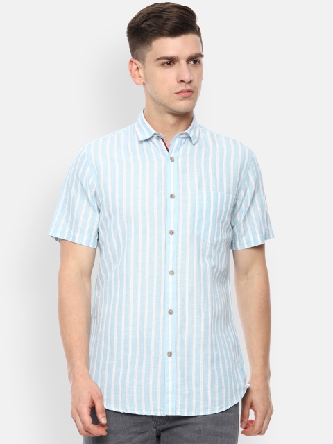 

Van Heusen Sport Men Turquoise Blue & White Slim Fit Striped Casual Shirt