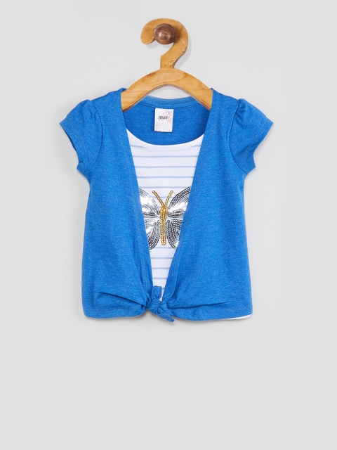 

max Girls Blue Embellished Top with an Attached Shrug