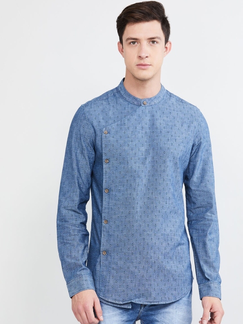 

max Men Blue Printed Straight Angrakha Kurta