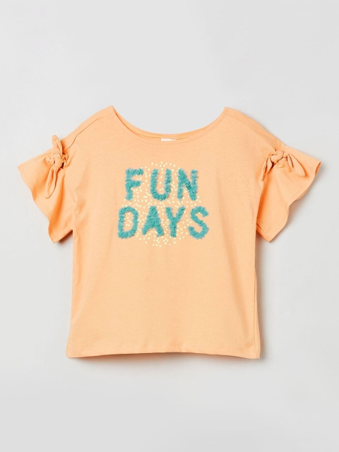 max Girls Peach-Coloured Embellished Top
