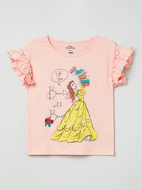 

max Girls Peach-Coloured Printed Round Neck T-shirt